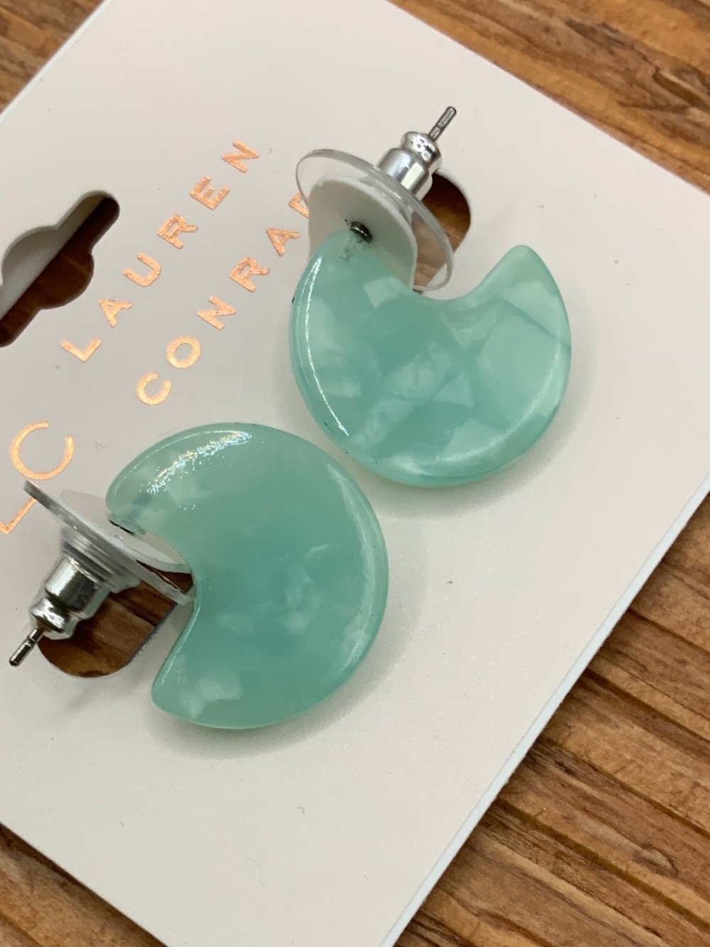 LC Lauren Conrad Mint Green Crescent Hoop Stud Earrings